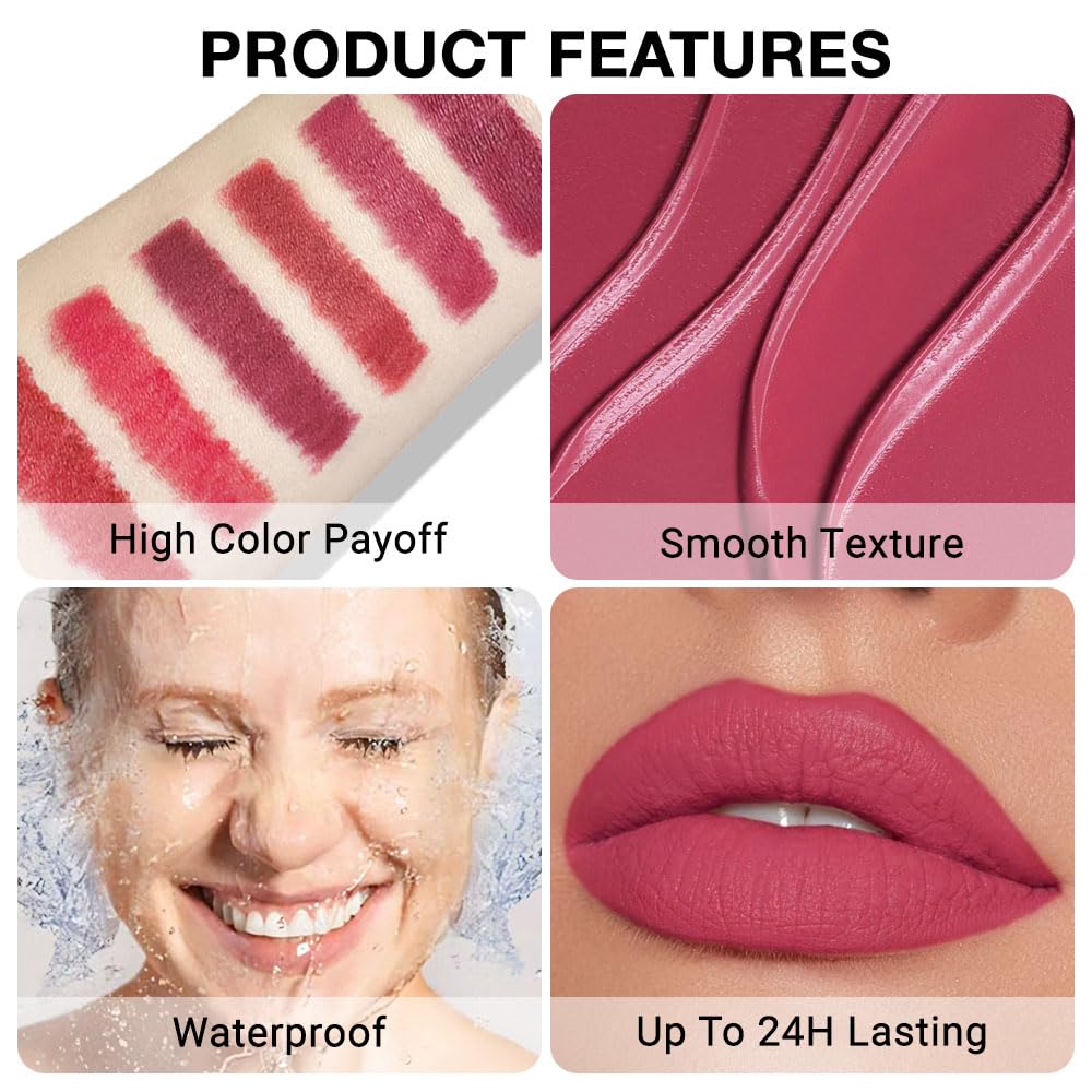 Retractable Lipliner Pencil Waterproof Makeup for Lip Liner and Eye Liner, Smooth and Creamy, Long Lasting Matte Finish, Vegan Beauty, Matte Velvet Pigmented Lip Liner (08#Bean Paste Red, 1)
