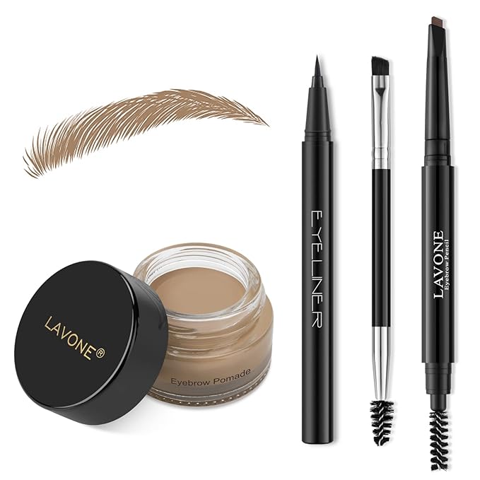 LAVONE Eyebrow Makeup Kit, Waterproof Brow Pencil, Pomade, Eyeliner-Taupe