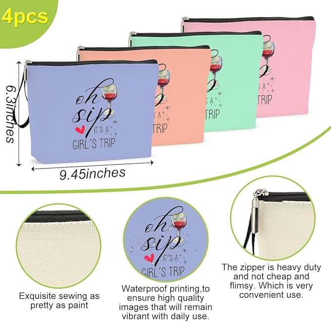 4 Pcs Girls Trip Gifts Favors Weekend Makeup Bag, Girls Trip Gifts