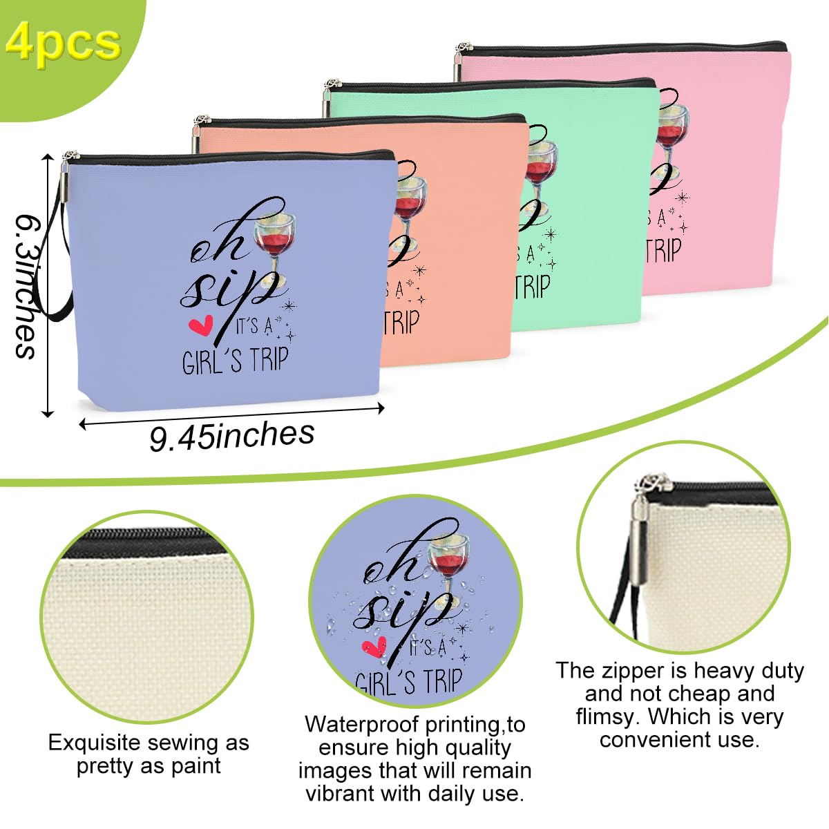 4 Pcs Girls Trip Gifts Favors Weekend Makeup Bag, Girls Trip Gifts