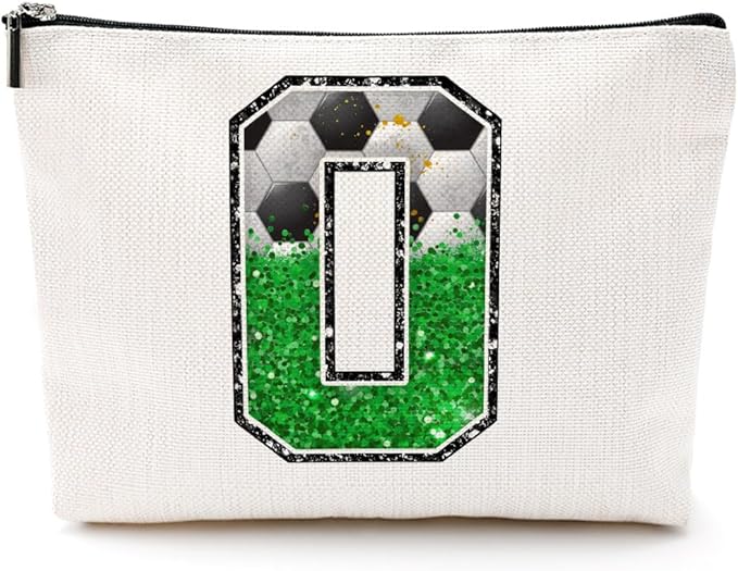 CQM Soccer Gifts Initial Makeup Bag Soccer Girl Gifts Cosmetic Bag Letter O