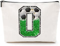 CQM Soccer Gifts Initial Makeup Bag Soccer Girl Gifts Cosmetic Bag Letter O