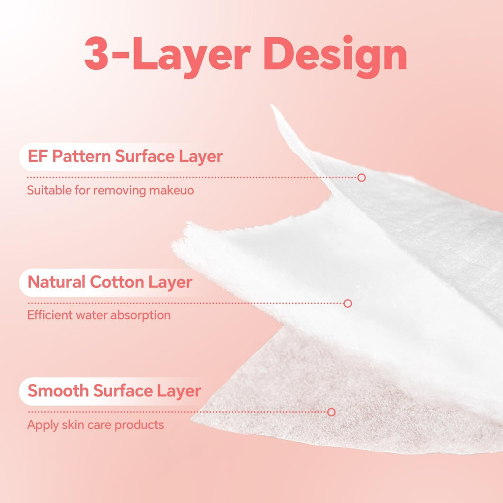 ICOTLE Square Cotton Pads,100% Cotton, Not to Shed or Fall Apart, 60 Count, Unique Triple-Layer Design for Daily Skin Care