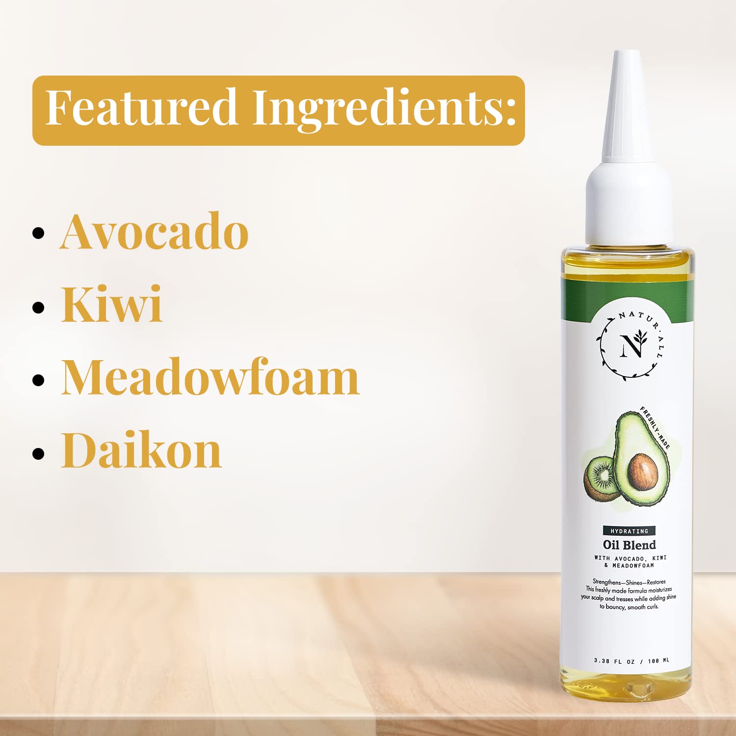 NaturAll Hydrating Hair Oil Blend with Cold pressed Avocado and Kiwi seed oils-Hair Growth Oil with Vitamin E & C- Hair Growth Serum for Hair Repair, Frizz, Breakage & Split Ends (3.38 FL OZ)