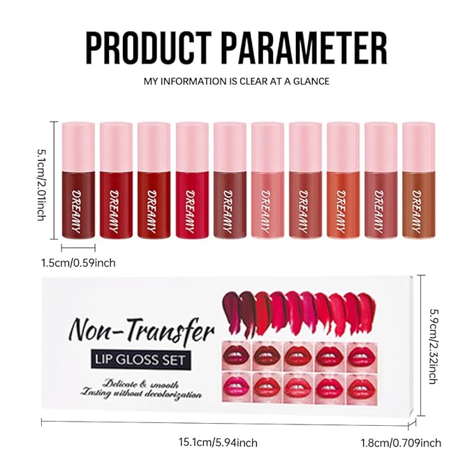 Hxssll Matte Lip Stain – High Pigment Non-Transfer Matte Liquid Lipstick, Long-Lasting Waterproof Smudge-Proof Lip Color, Lightweight Comfortable Velvet Finish Lip Tint 01#（10PCS）