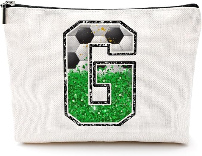 CQM Soccer Gifts Initial Makeup Bag Soccer Girl Gifts Cosmetic Bag Letter G