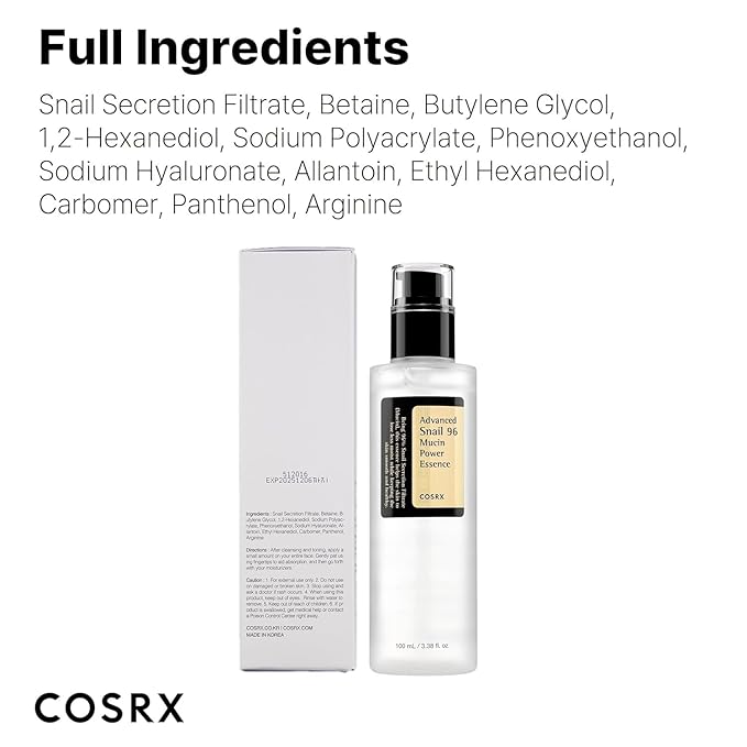 COSRX Snail Mucin 96% Repairing Serum for Sooothing & Hydrating 3.38 oz.
