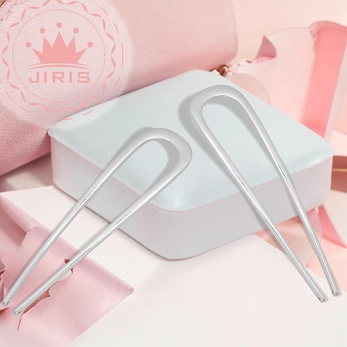 JIRIS 2PCS 5.5Inch French Hair Pins Large U-Shaped Pins for Women and Girls Fashion Metal Hair Pin French Twist Hair Pins for Buns, Updos,Stylish and Functional(set3-silver)