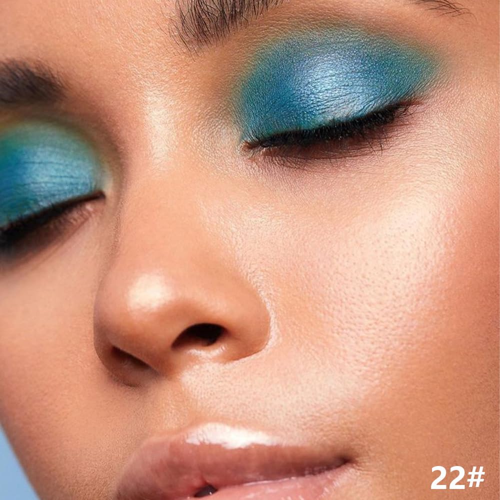 IATMOMOD Dazzling Blue Shimmer Cream Eye Shadow Stick Makeup for Women, Blue Shimmer Matte Eye Shadow Brightener Stick for Eyes, Waterproof Eyeshadow Pencil Applicator Blendable for Eye Highlight 22