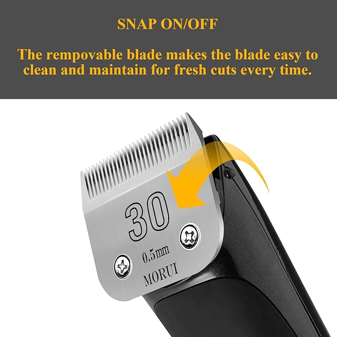morui 30 Cut Length 1/50"(0.5mm) Detachable Pet Dog Clipper Blades UltraEdge Series Clipper Blades for Dog Grooming Compatible with Most Andis,Oster A5 Wahl KM Series Clippers