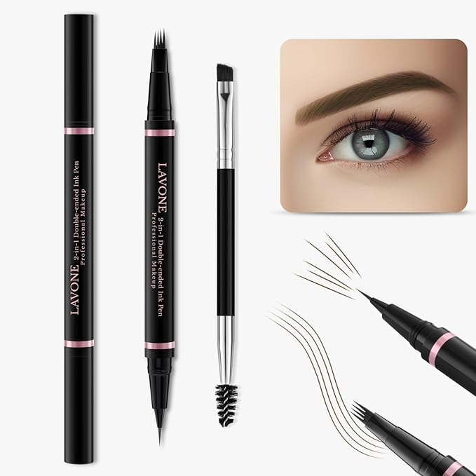 LAVONE Eyebrow Pen Kit, Waterproof Brow Pencil, Pomade,Eyeliner, Ash Brown