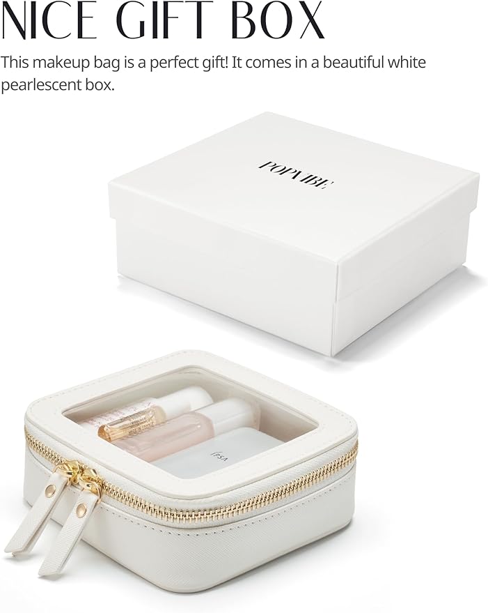 Popvibe Small Clear Makeup Bag for Purse, Travel Cosmetic Case, White, Mini