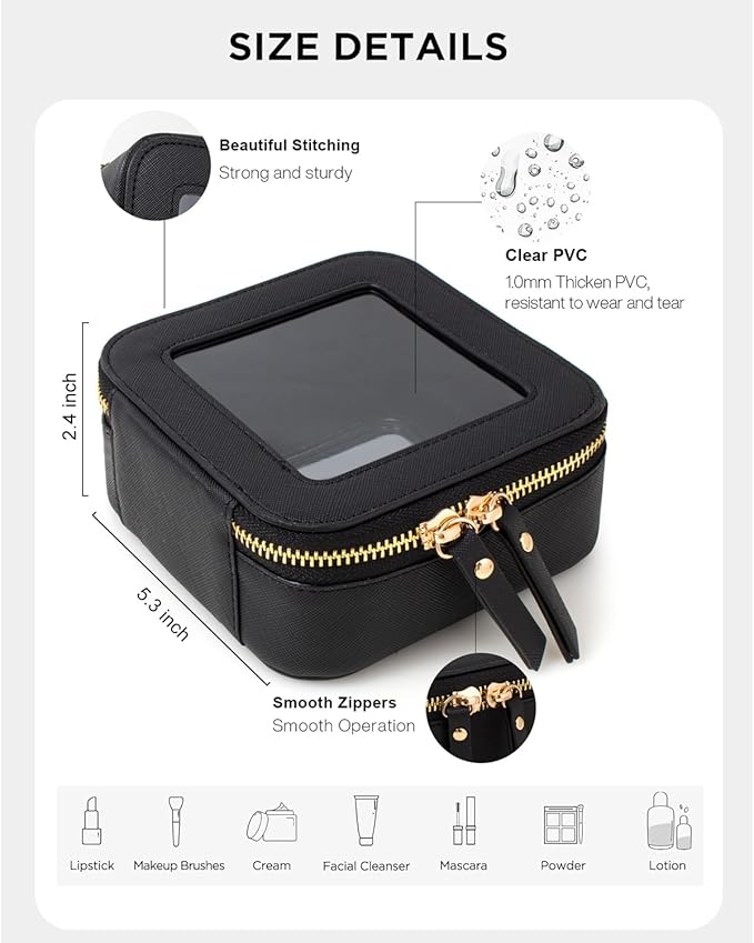 LETGO Clear Sunscreen Makeup Bags,Small Makeup Bag for Purse,Mini Clear Makeup Pouch Purse Organizer Fit Carry-on Travel Essentials,Cute Cosmetic Bags Car Accessories for Women (Mini-Black)