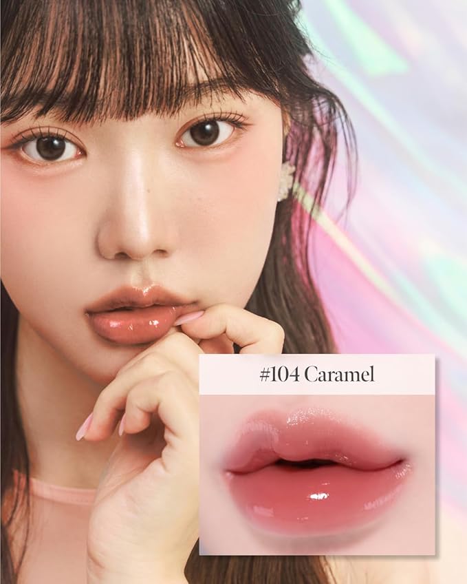 CORALHAZE Glow Lock Jelly Tint 104 Caramel, Hydrating Water Glow Lip Stain, Non-Sticky Juicy Gloss, Long Lasting Glass Shine & Dewy Finish, Lightweight Moisturizing Lip Care, Korean Makeup
