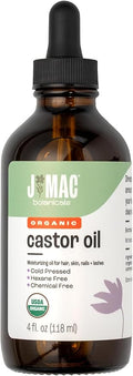 J MAC BOTANICALS Organic Castor Oil Cold Pressed in Amber Glass Bottle (4 oz with Dropper) USDA Certified, Hexane Free - Moisturizing Oil for Hair, Skin, Face, Eyelashes, Brows, & Nails