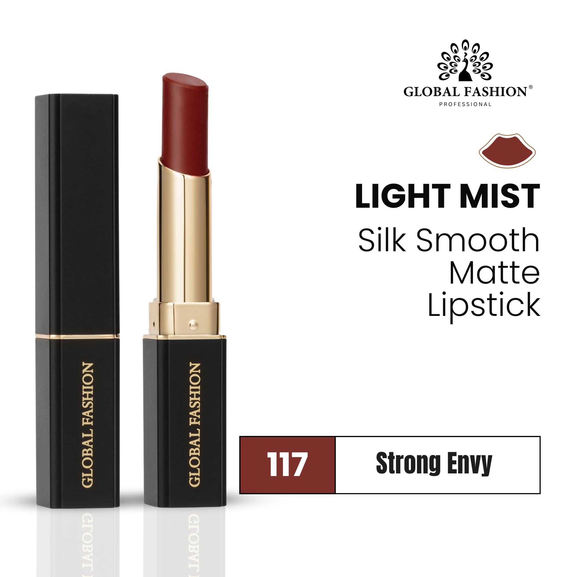 Global Fashion Silk Smooth Matte Lipstick – Long-Lasting, Luxurious Color, Rich Hydration, Lightweight Formula, Lightweight Matte Lip Color for Women, Available in Multiple Shades (117, 0.12 oz)