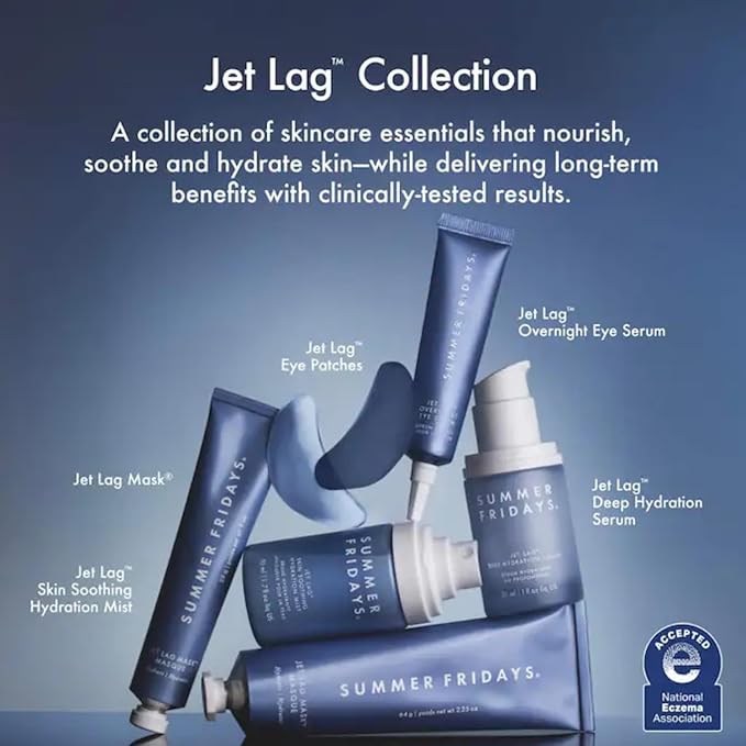 Summer Fridays Jet Lag Hydrating Eye Patches - De-puffing Hydrogel Under Eye Masks with Hyaluronic Acid, Caffeine + Peptides - Soothing + Refreshing At-Home + Travel Skin Care (6 Pairs)