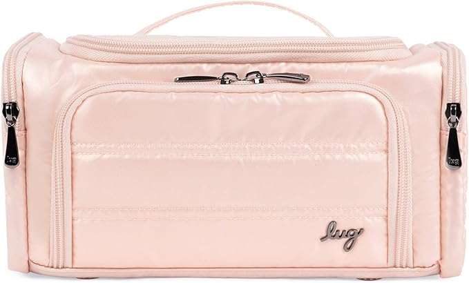 Lug Trolley Medium Cosmetic Case for Travel – Multiple Zipper Compartments, Wipeable Interior, 100% Polyester – METALLIC WALNUT