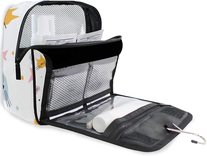senya Hanging Travel Toiletry Bag Kit Makeup Case Cosmetics Organizer for Men Women (Childish Cat Graphic Cover)…