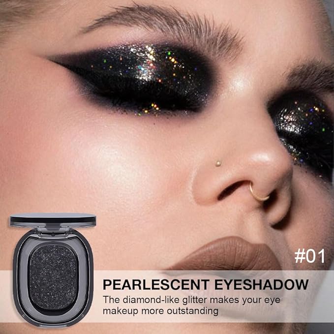 FeiCuiYun Black Glitter Eyeshadow Palette Makeup for Women, Glitter Shimmer Metallic Holographic Iridescent Single Monochrome Eyeshadow Halloween Birthday Party Wear Makeup, Sombras Crema Para Ojos