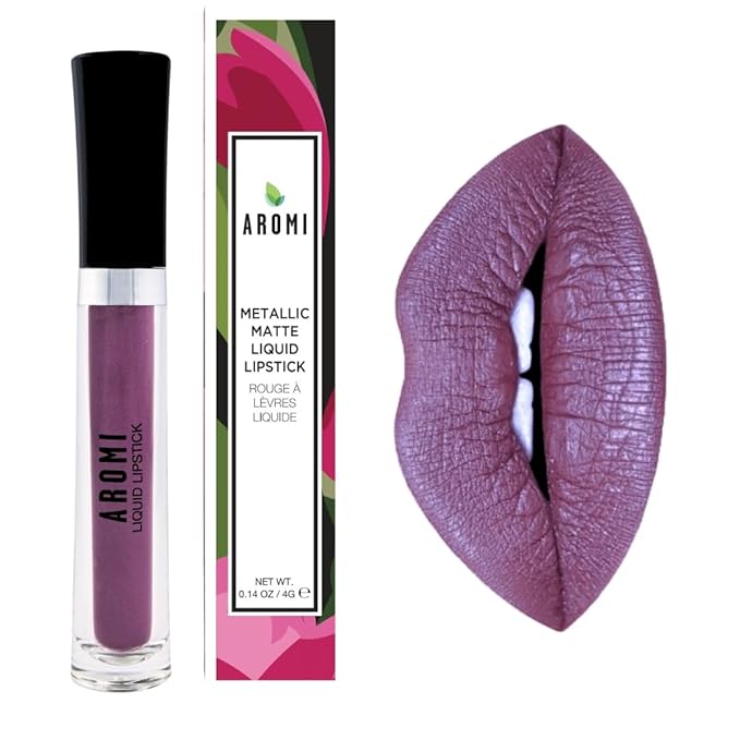 Aromi Vulgar Violet Metallic Liquid Lipstick, Mauve Plum Shade