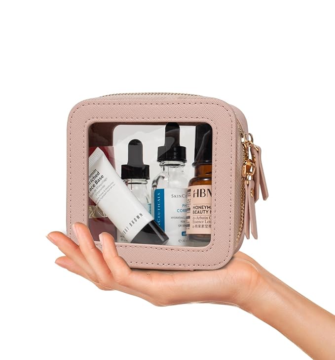LETGO Clear Makeup Bags Small, TSA Approved Toiletry Bag with Zipper, Mini Clear Beach Makeup Pouch Purse Organizer Fit Carry-on Travel Essentials,Small Cosmetic Bags for Car Storage (Mini-Nude)