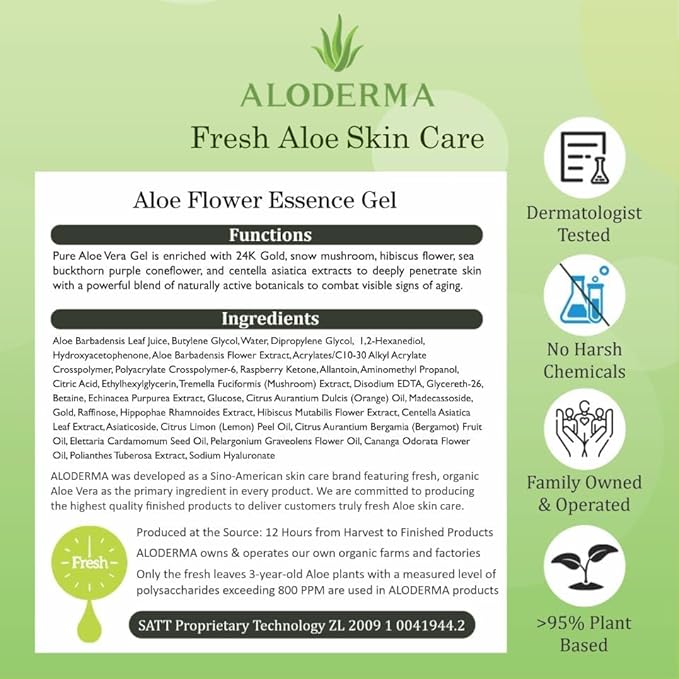 Aloderma 24K Gold Aloe Flower Essence Gel, Age-Defying & Hydrating, 7oz x 3