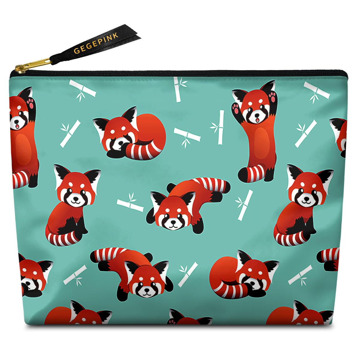 GEGEPINK Cute Makeup Bag for Purse Waterproof Cosmetic Bags for Women Funny Smooth Zipper Travel Toiletry Pouch 10X8 Inches-Red Panda Makeup pouch