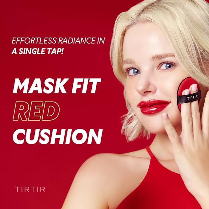 [*Mini Size*] TIRTIR Mask Fit Red Cushion Foundation | Full coverage, Weightless, Skin fit, Satin Glow Finish, Korean Makeup BB Foundation, beauty, Tattoo cover up, Buildable (#10C Shell, 0.15 Fl Oz)