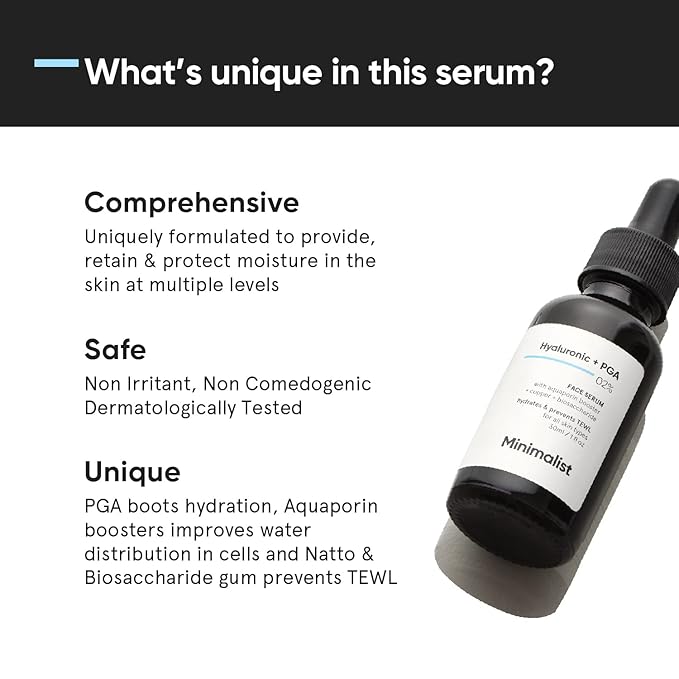 Minimalist Hyaluronic Acid Serum for Multi Depth Hydration, Glow & Lesser Fine Lines | For Plumper & Smoother Skin | For Women & Men | For all Skin Types | 1 Fl Oz / 30 ml