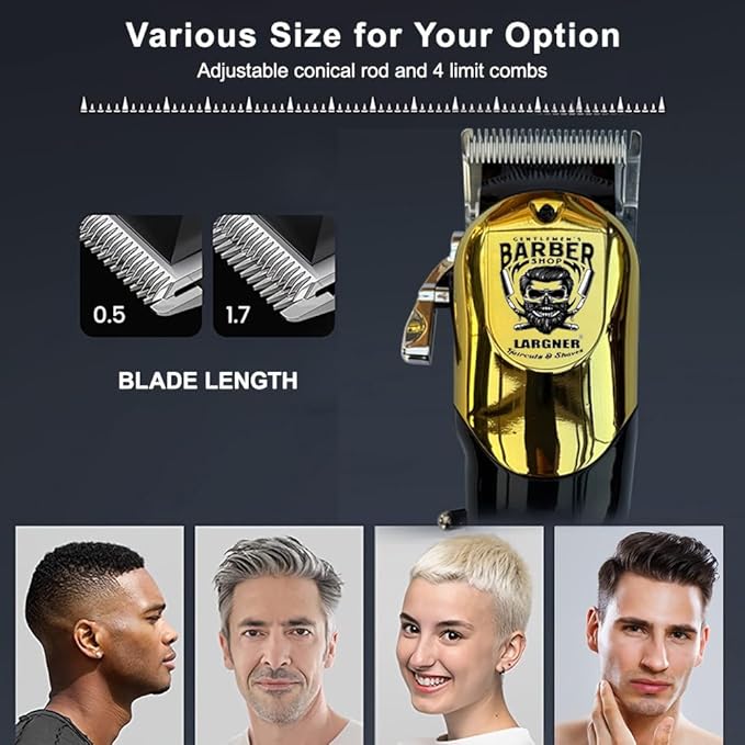 Largner Hair Clippers for Men Professional, Cordless Beard Trimmer & Electric Razor Shavers for Men, Rechargeable 3 Piece Barber Hair Cutting Kit LED Display Men's Grooming Kit