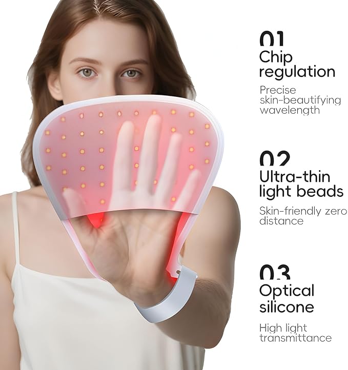 Red Light Therapy Glove for Hands - 630nm & 830nm LED Device for Pain Relief & Skin Rejuvenation, Rechargeable Hand Care with Auto Shut-Off (1 Piece)