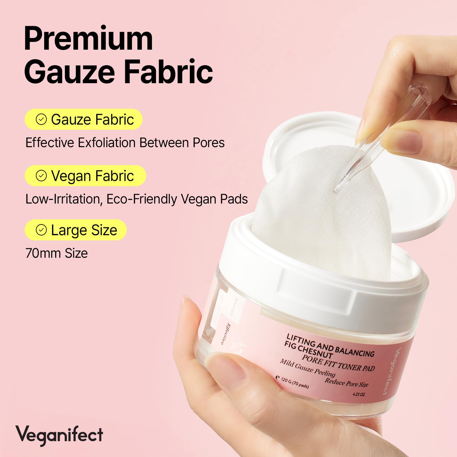 Veganifect Pore Refining Toner Pad for All Skin Types, Sebum Control, Tighten Pores, Korean Skin Care, Vegan (70 Pads)