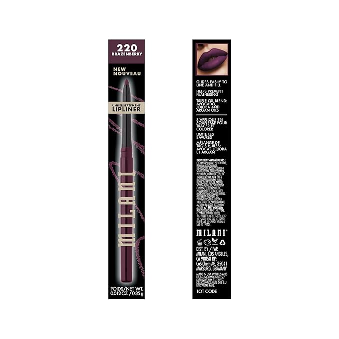 Milani Understatement Lipliner Pencil - Highly Pigmented Retractable Soft Lip Liner Pencil, Easy to Use Lip Makeup - Brazenberry Lip Liner
