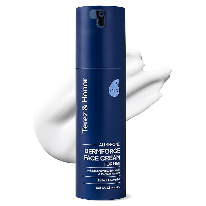 TEREZ&HONOR 6-in-1 Face Cream for Men: Korean Hydrating Anti-Aging Moisturizer with Niacinamide, Bakuchiol & Caffeine – Hydrates, Smooths & Helps Reduce Wrinkles, Dark Circles & Eye Bags – 2.8oz / 80g
