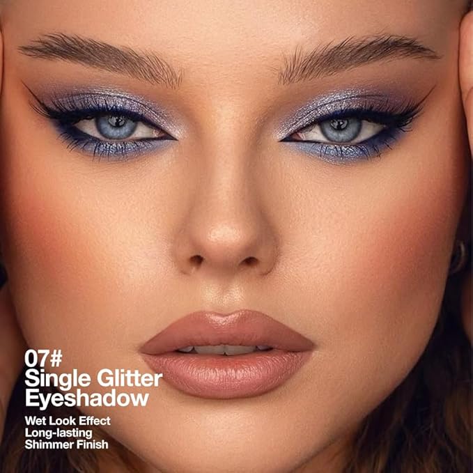 FeiCuiYun Glitter Shimmer Sparkle Eye Shadow Palette Makeup for Women, Shimmer Blue Glitter Metallic Holographic Iridescent Cream Iridescent Single Monochrome Eyeshadow Makeup