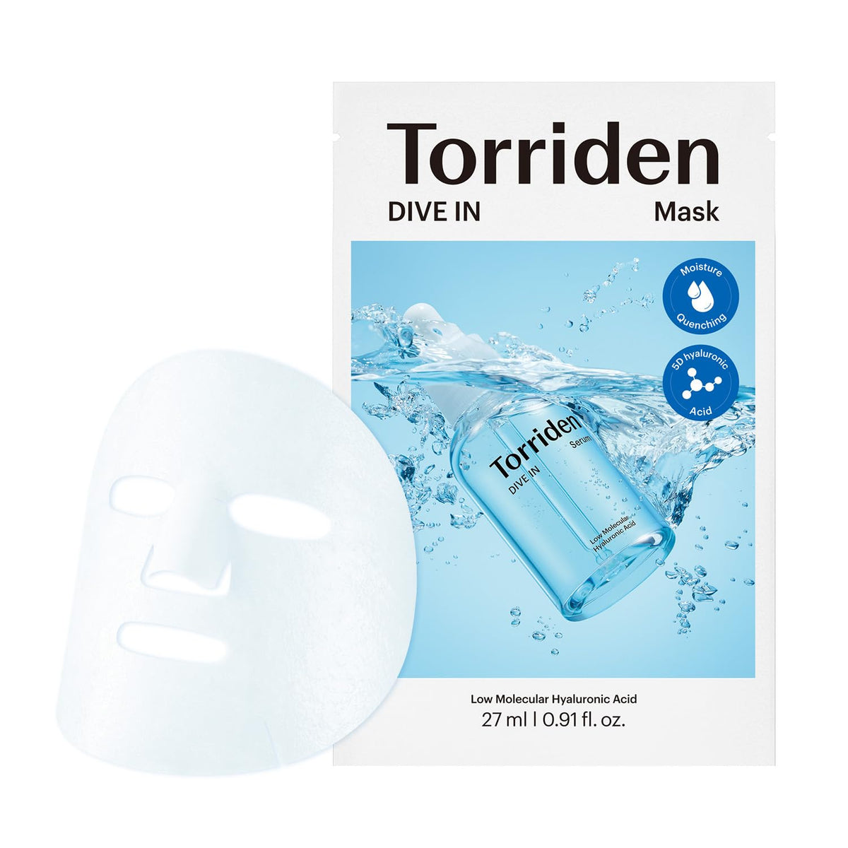 Torriden DIVE IN Hyaluronic Acid Facial Mask (10 sheets) | Deep Hydration Korean Face Sheet Mask | Panthenol & Allantoin | Korean Skincare Mask