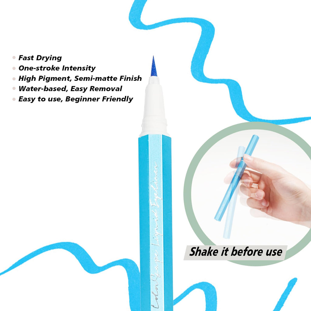 YES.EYE DO Liquid Eyeliner, Sky Blue Liquid Eyeliner Pen, Felt Tip Blue Eye Liner for Flexible Line Thickness - Easy to Remove with Warm Water - Drama Makeup&Body Art Use, (Skyline Blue)