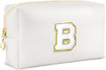 URSKYTOUS Gifts for Girls Initial Makeup Bag Personalized Cosmetic Bag with Zipper Cute Travel Toiletry Bags Waterproof PU Preppy Makeup Pouch Birthday Gift for Teen Girls Women(White B)