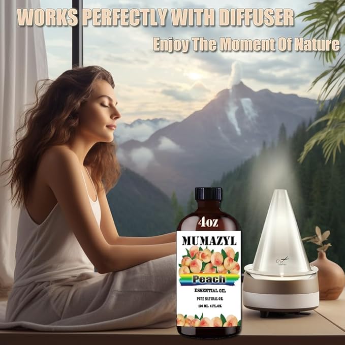 Peach Essential Oil, Peach Oil 4 Fl Oz 120ML for Diffuser Humidifier Yoga Cleaning DIY Candle Soap Making MUMAZYL Essential Oils