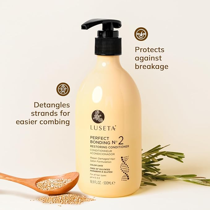 LUSETA Bond Repair & Revitalizing Shampoo and Conditioner Set for Chemically Damaged Hair. Deep Moisture to Smooth Frizz & Add Shine. Strengthens Hair Structure with Rosemary & Marula Oils, 2x16.9 oz