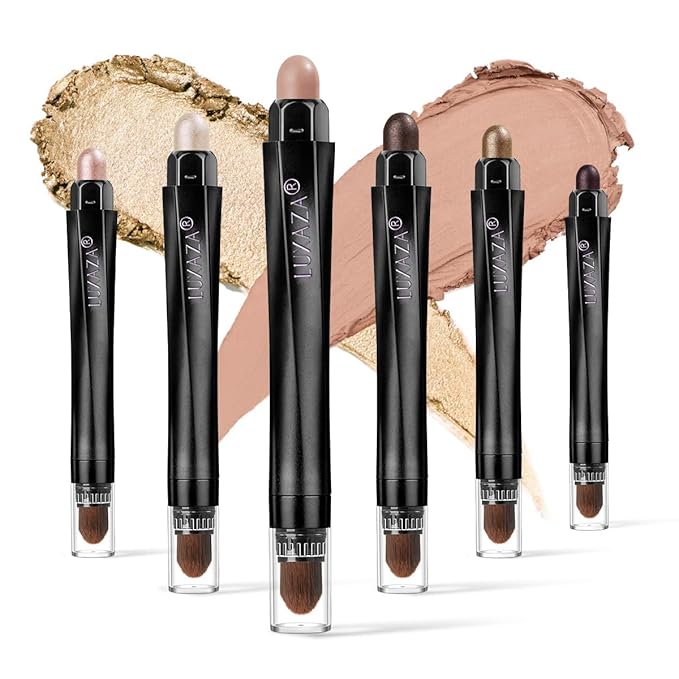 LUXAZA 6PCS Cream Eyeshadow Stick Makeup Sets, Metallic And Matte Shimmer Eye Shadow Eye Brightener Stick Pencil Crayon, A10-Quartz Pink