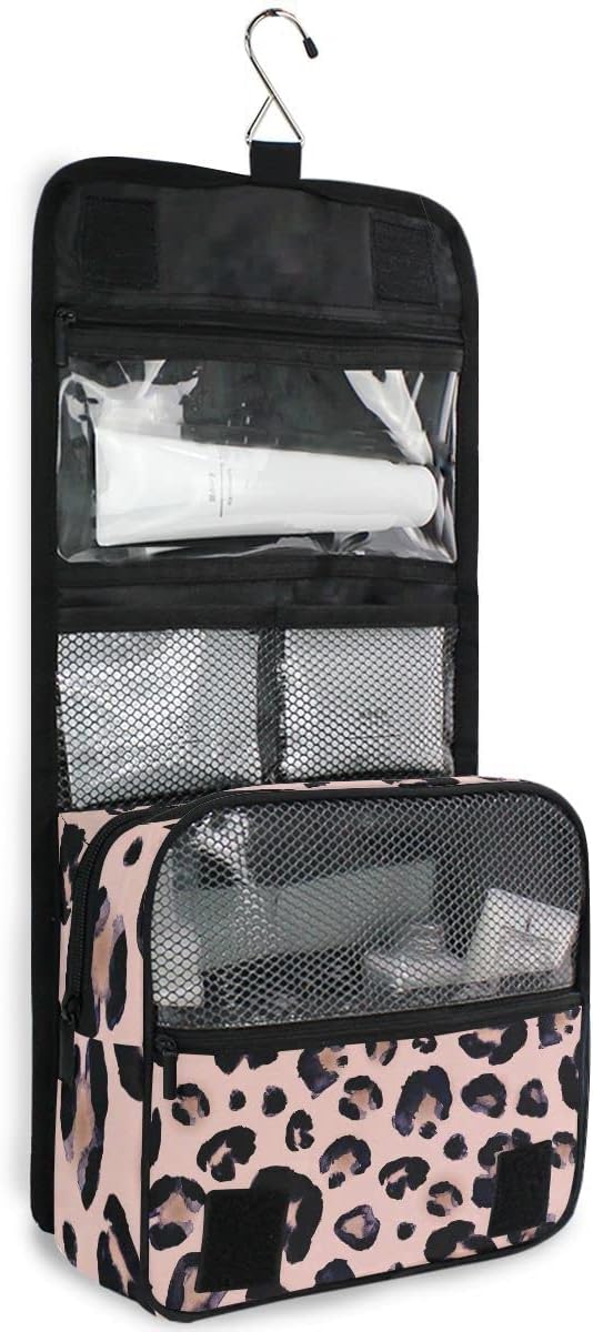 senya Hanging Travel Toiletry Bag Kit Makeup Case Cosmetics Organizer for Men Women (Leopard)