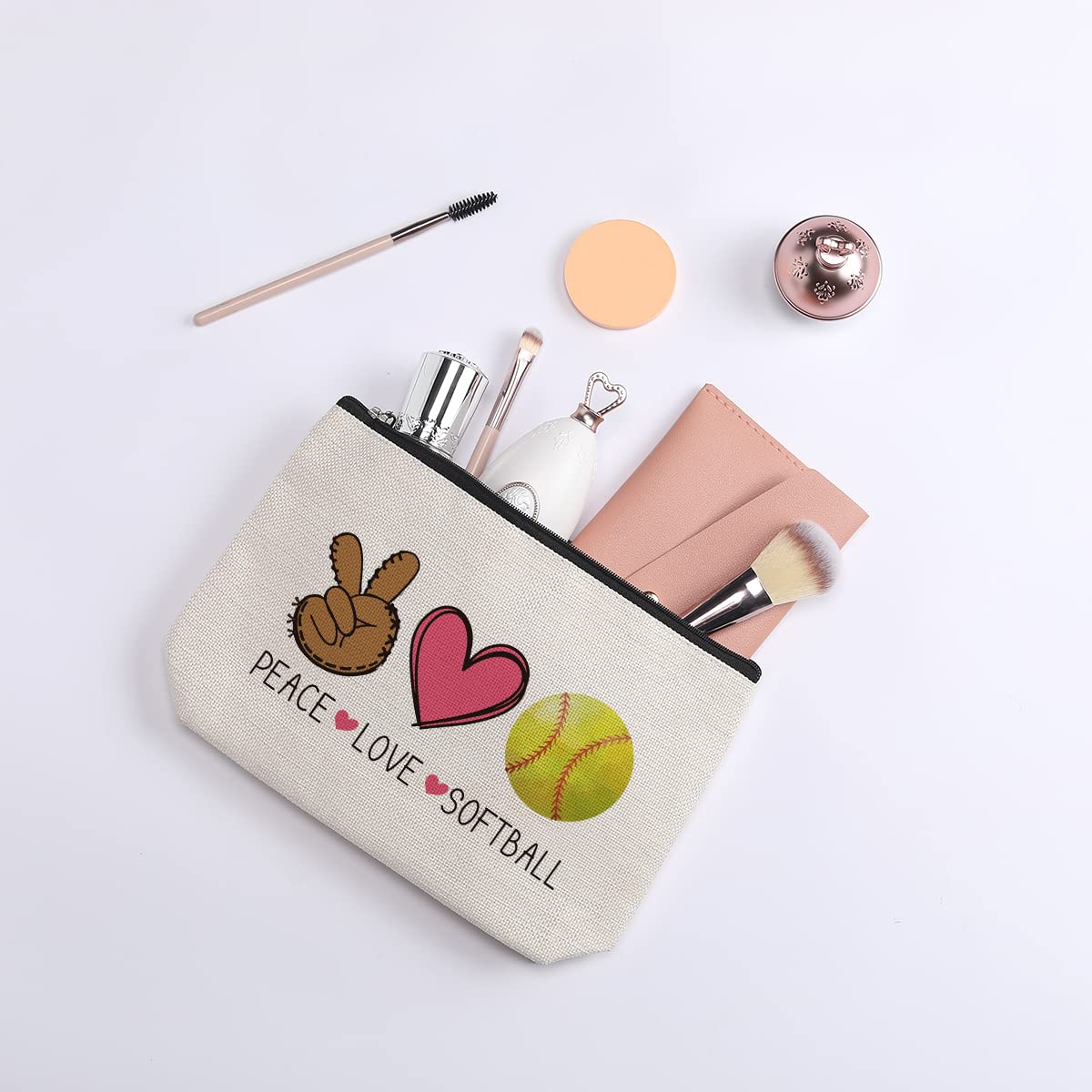 kdxpbpz Softball Gifts Makeup Bag Inspirational Gifts for Women Her Softball Lovers Mom Grandma Sister Birthday Gifts for Female Coworker Friend BFF Besties