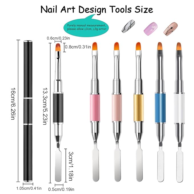 Whmeolyo Dual-Ended Polygel Brush & Picker Brush, 2 IN 1 Design Poly Gel Nail Art Brushes Tool, Stainless Steel Manicure Spatula Builder for PolyGel UV Acrylic Nails Extension (6pcs)