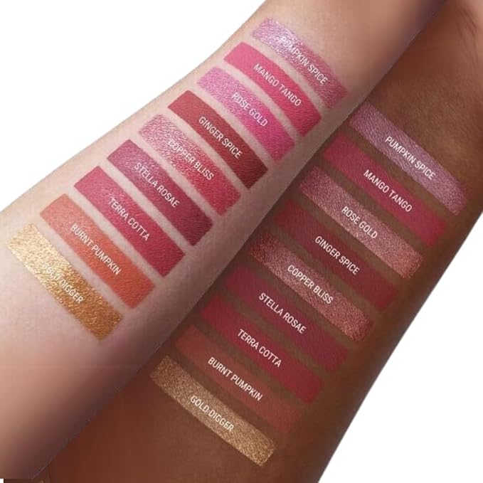 Aromi Metallic Liquid Lipstick | Rosy Peach Lip Color with Shimmery Finish, Long-lasting, Waterproof (Pumpkin Spice)