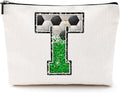 CQM Soccer Gifts Initial Makeup Bag Soccer Girl Gifts Cosmetic Bag Letter T
