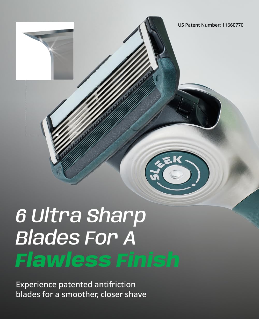 DORCO SLEEK 6 Blade Razor for Men with Multi-Flex Technology for a Smooth & Comfortable Shave | Cartridge Razor for Men, Razor Handle + 2 Cartridges