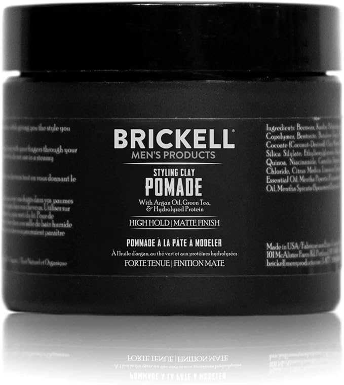 Brickell Men's Products Hair Styling Clay Pomade For Men, Strong Hold & Matte Finish, Product for Modern Hairstyles, With Argan Oil, Niacinamide, and Hydrolyzed Protein, 2 Ounces, Scented