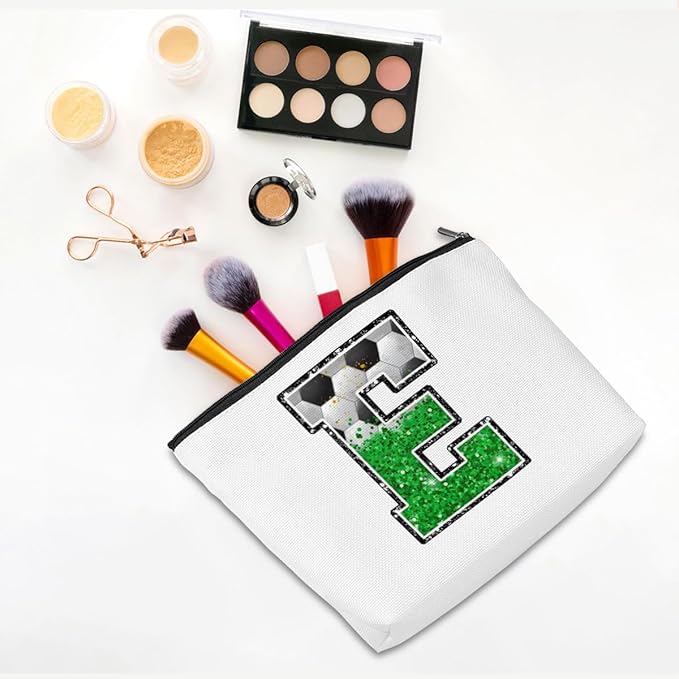 CQM Soccer Gifts Initial Makeup Bag Soccer Girl Gifts Cosmetic Bag Letter E